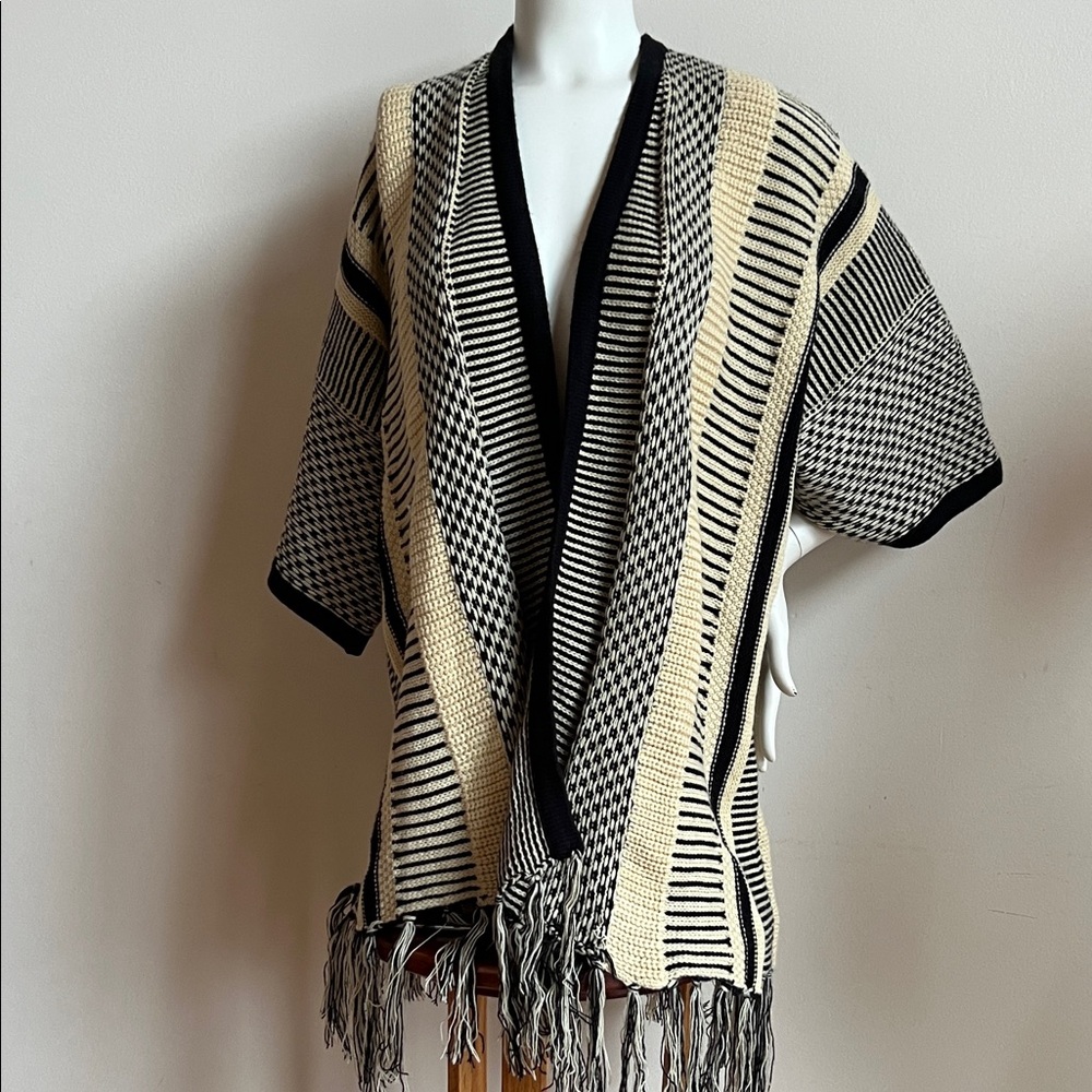 Uniq Striped Fringe Open Cardigan knit boho comfort with fringe